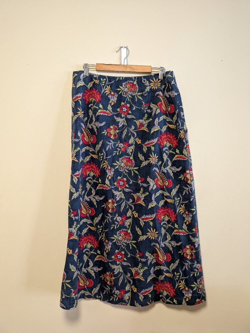 Talbots Floral Midi Skirt Size 16 Blue Tencel Cotton Botanical A-Line